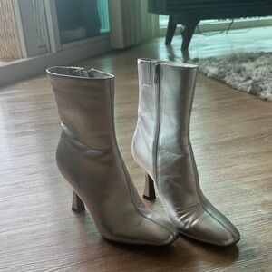 Elegant Silver Heeled Ankle Boots